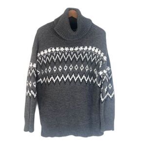 Keren Hart Knit Turtleneck Fair Isle Sweater Nordic Ski Timeless Size Large Gray